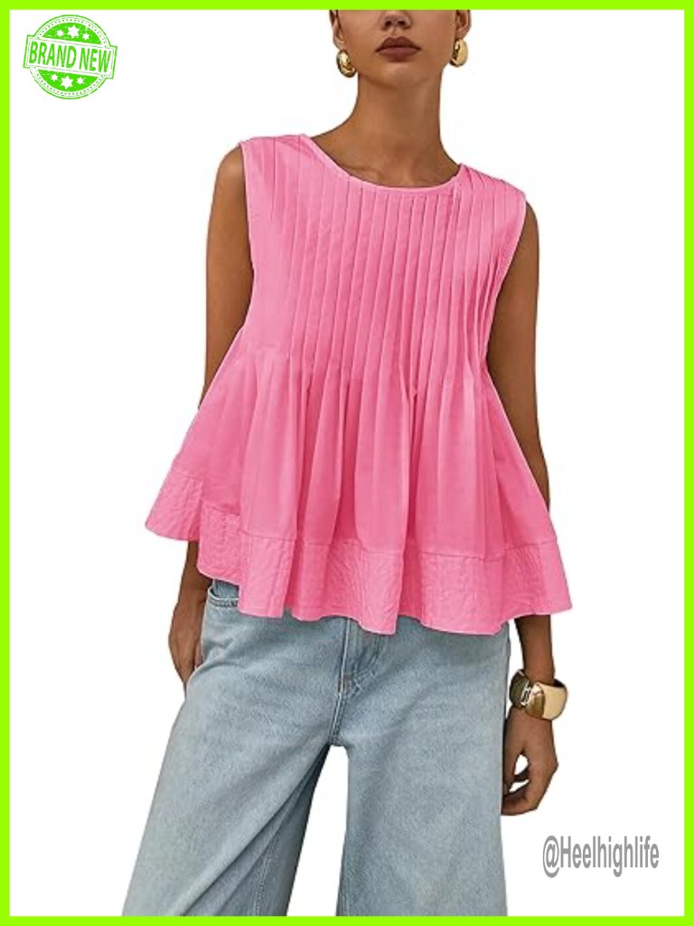 Sleeveless Pleated Babydoll Tank Top Cotton Modal Lightweight Casual Blouse